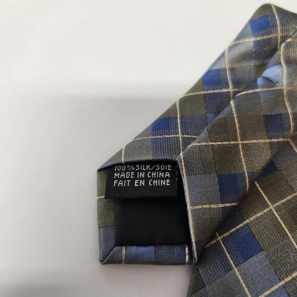 Van Heusen Silk Tie NWT Green & Blue Plaid Stain Resistant - Picture 5 of 5